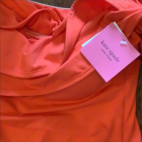 Kate Spade Palm Beach Ruffle Off The Shoulder One-Piece Swimsuit Hot Cherry - Picture 6 of 8